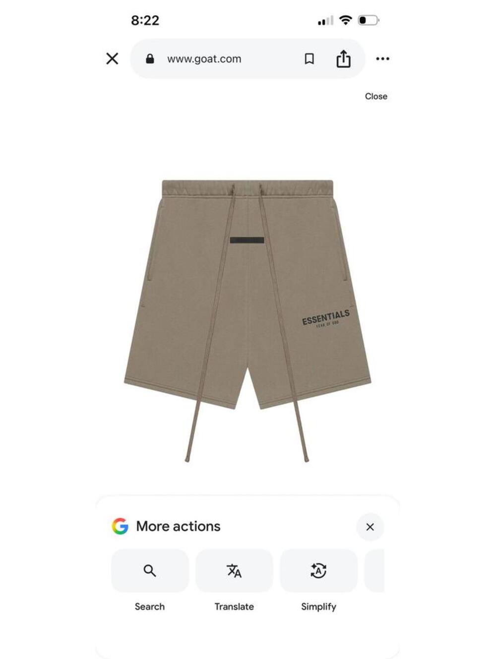 NEW Essentials Fear Of God Shorts
